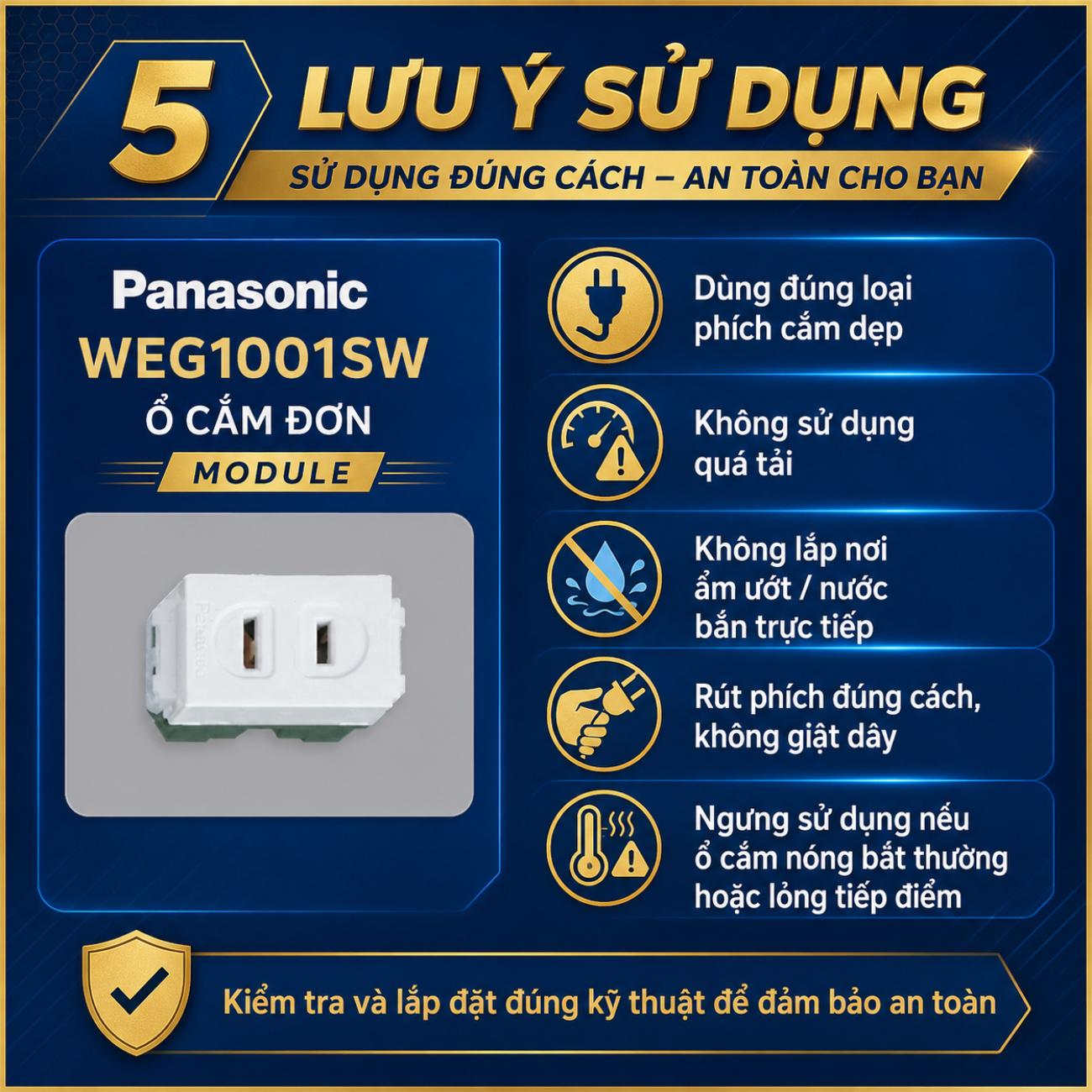 Ổ cắm đơn Panasonic dùng cho phích cắm dẹp 250VAC-16A